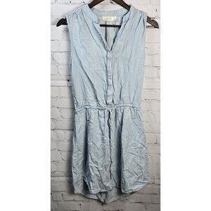 RD Styles Light Denim Short Sleeveless Dress Cinched Tie Waist V Neck Size Sm
